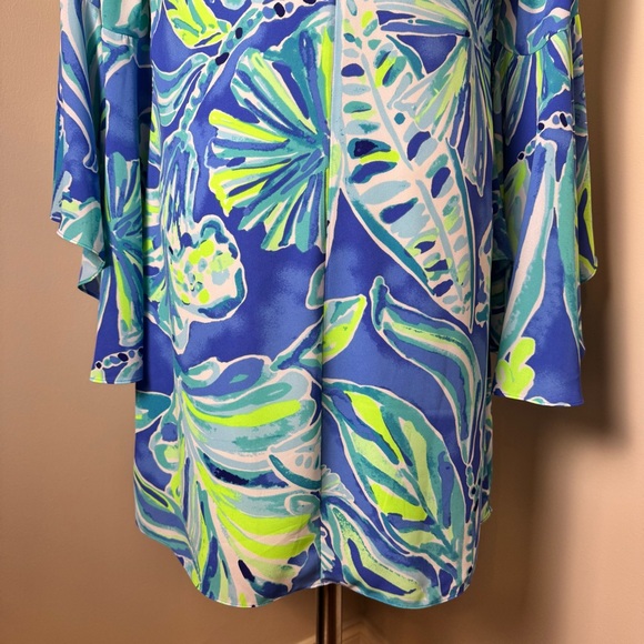 LILLY PULITZER Floral Tropical Print Long Sleeve Midi Dress BLUE / SIZE 8 - Picture 11 of 14